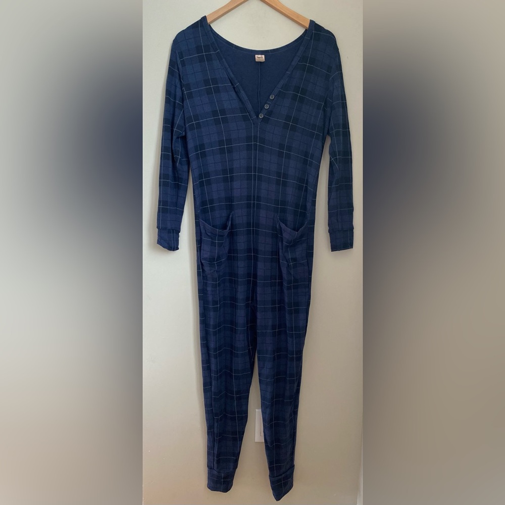 Smash + Tess Wednesday Romper Blue Tartan Size Small Comfy PJs Loungewear Casual - Picture 2 of 12